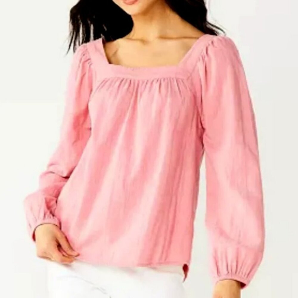 NWT Sonoma Coral Pink Square Neck Blouse - XL